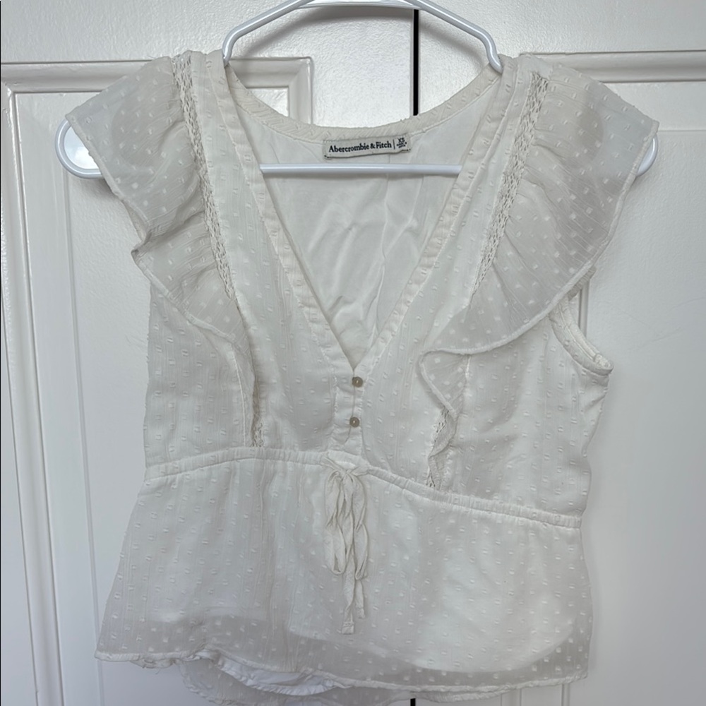 Abercrombie & Fitch White Tie Front Peplum Blouse